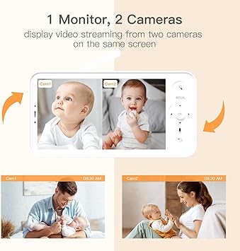 ARENTI Split-Screen Baby Monitor 2 Cameras, Audio Monitor with Two 2K UHD WiFi Cameras,720P 5" Color Display,Night Vision,Cry Detection,Motion Detection,Temp&Humidity Sensor,Two Way Talk,App Control