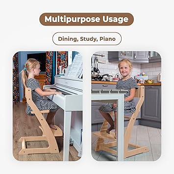 Fornel Dining High Chair for Babies and Toddlers - Wooden Highchair Adjustable Height - Montessori Kids Dine Seat from 3 Years to 200 Lb - Grow with Child, Toddler Dining Chair (Natural+White)
