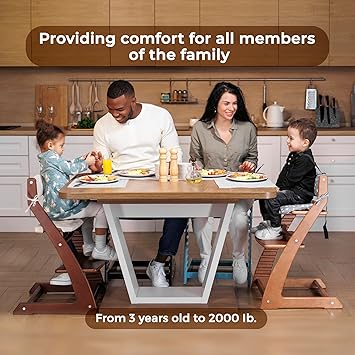 Fornel Dining High Chair for Babies and Toddlers - Wooden Highchair Adjustable Height - Montessori Kids Dine Seat from 3 Years to 200 Lb - Grow with Child, Toddler Dining Chair (Natural+White)